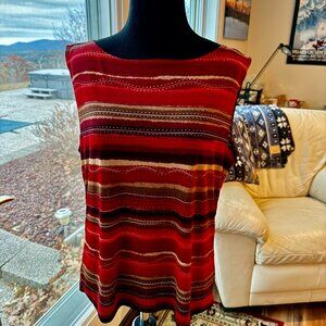 Chico's Design tank top. Red, tan stripes w sparkles. For the Holidays. Sz 2